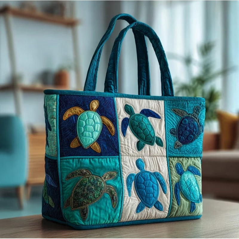 Sea Turtle Patchwork Block | Quilted Tote Bag