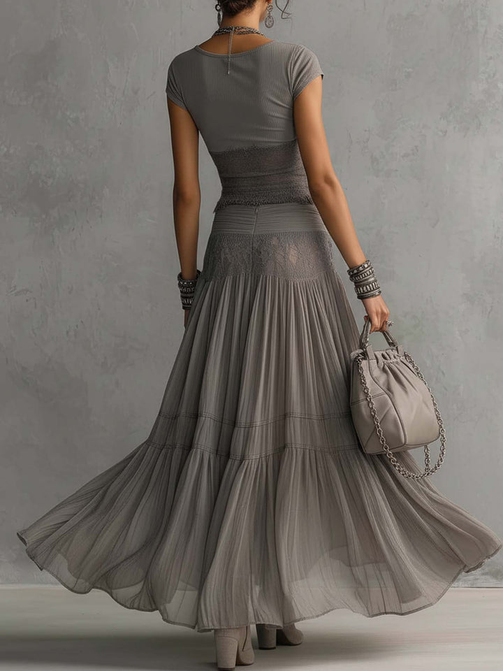 Elena | Lace-Paneled Maxi Skirt Set