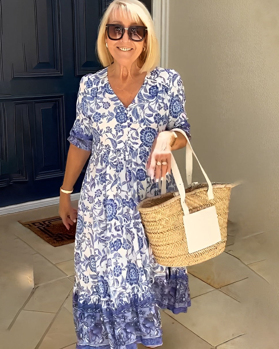 Riley | Elegant V-Neck Floral Maxi Dress