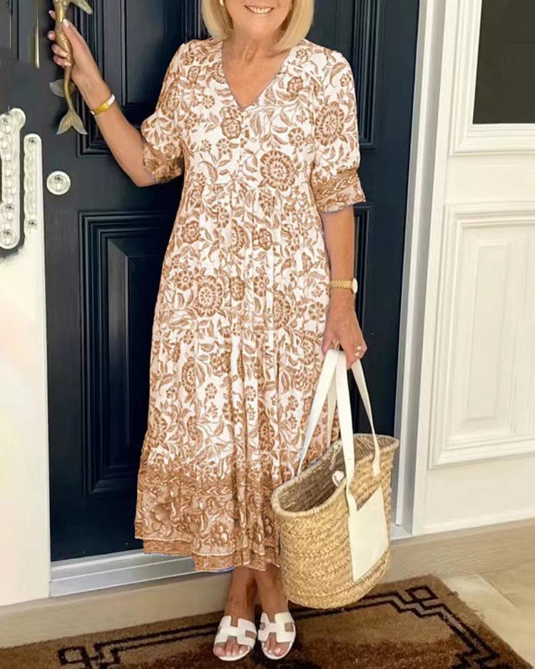 Riley | Elegant V-Neck Floral Maxi Dress