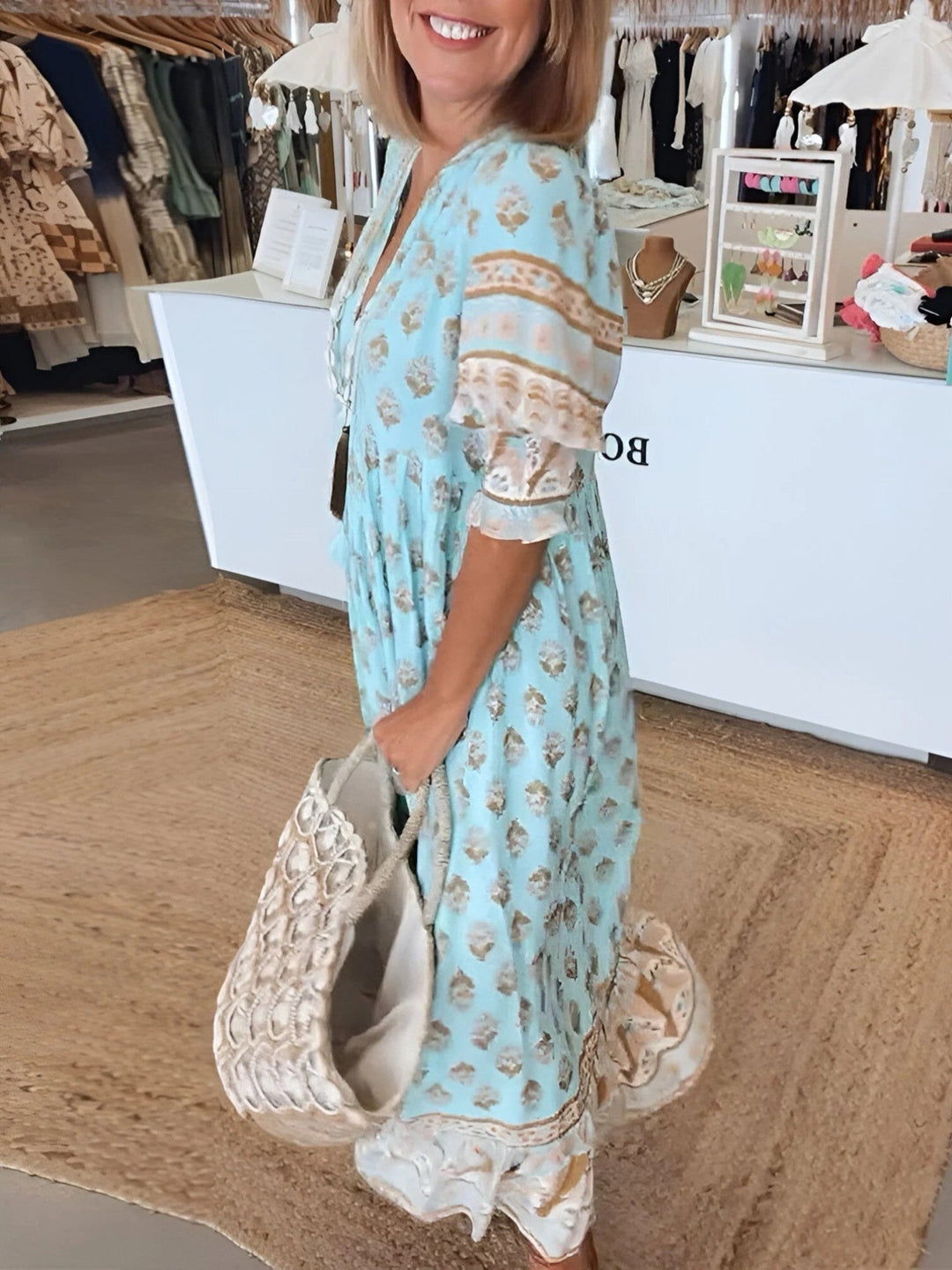 Boho Summer Maxi Dress with V-neck