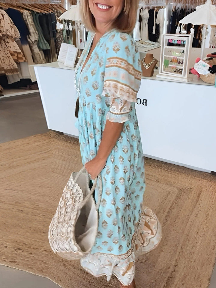 Boho Summer Maxi Dress with V-neck