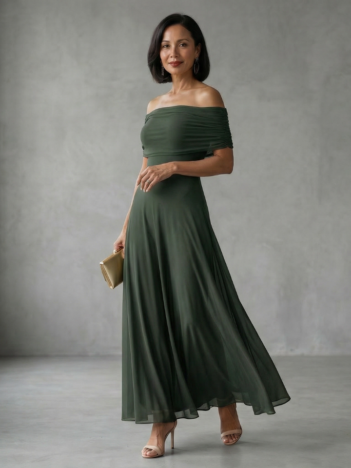 Addison | Off Shoulder Draped Midi Dress