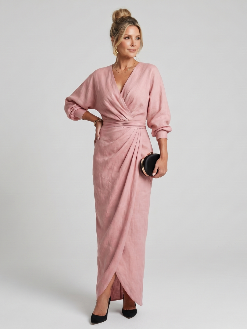 Mackenzie | Long Sleeve Wrap Overlap Skirt Midi Dress