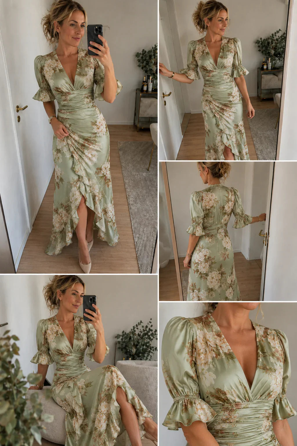 Olivia | Asymmetrical Floral Satin Long Dress