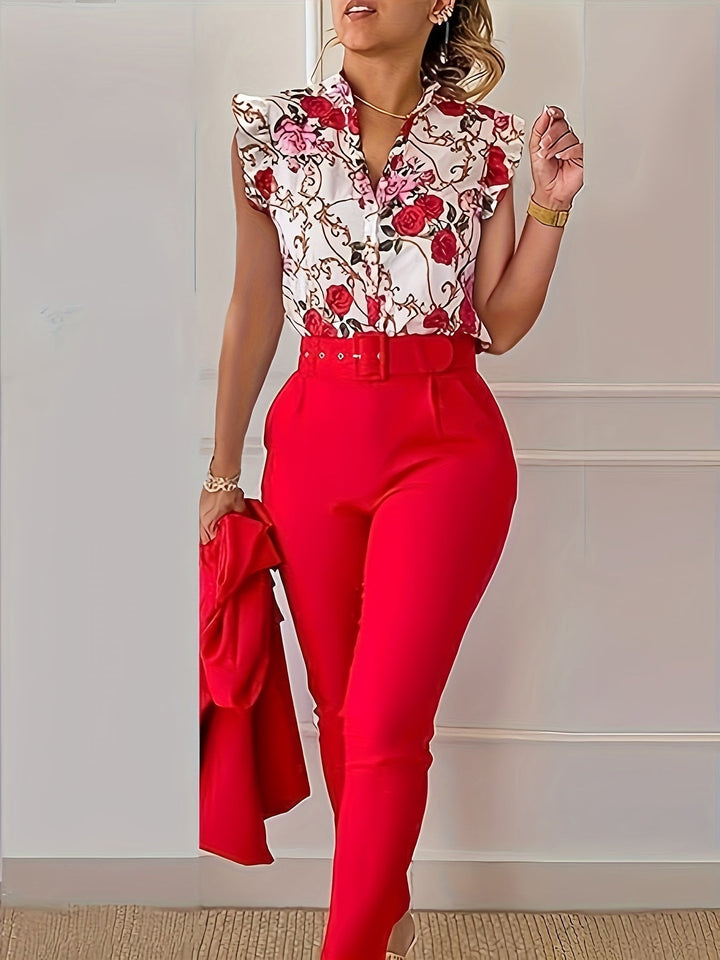 Rainie - Stylish Ruffle-Sleeve Set