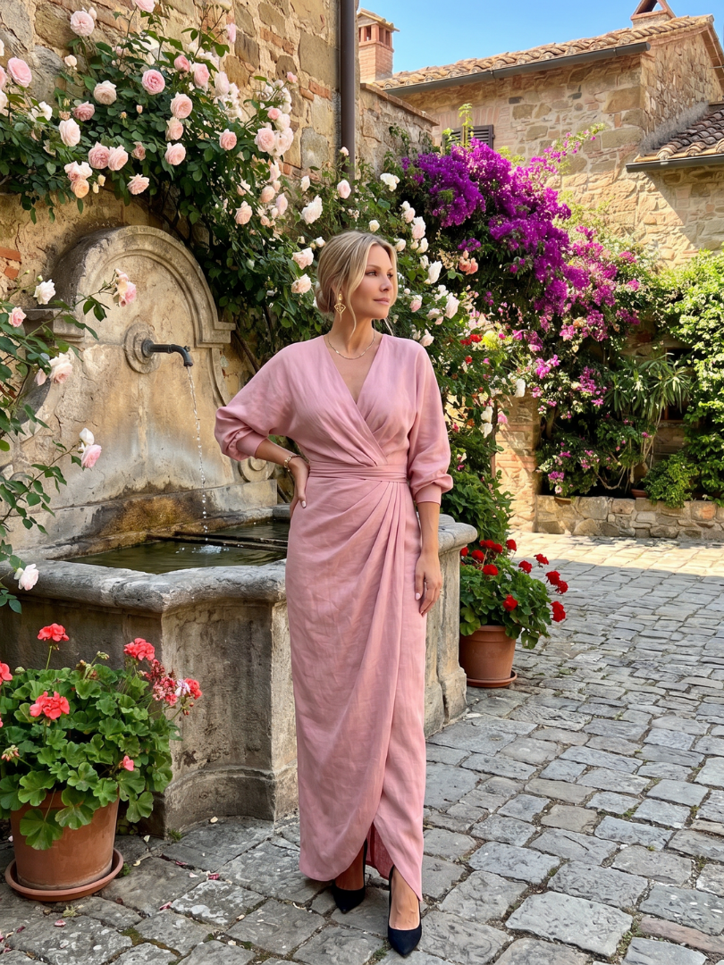 Mackenzie | Long Sleeve Wrap Overlap Skirt Midi Dress