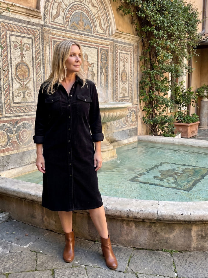 Juliet | Long Sleeve Patch Pockets Midi Dress