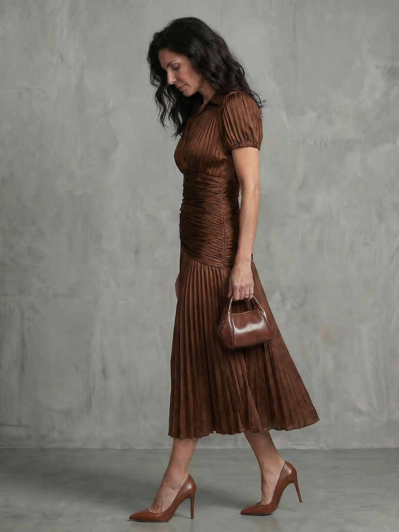 Erin | Pleated Waistline Stripe Midi Dress