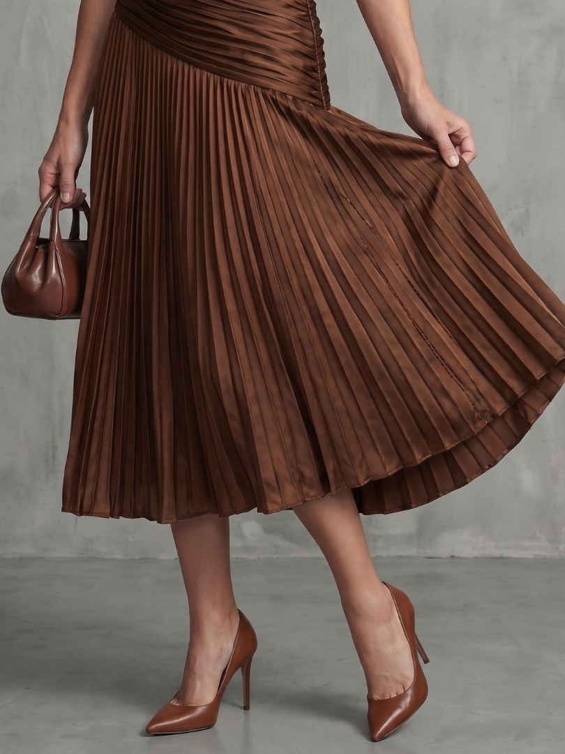 Kristen | Pleated Waistline Stripe Midi Dress