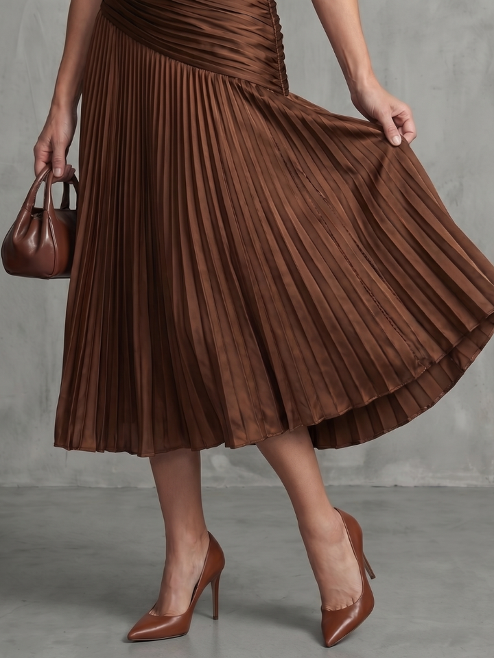 Erin | Pleated Waistline Stripe Midi Dress