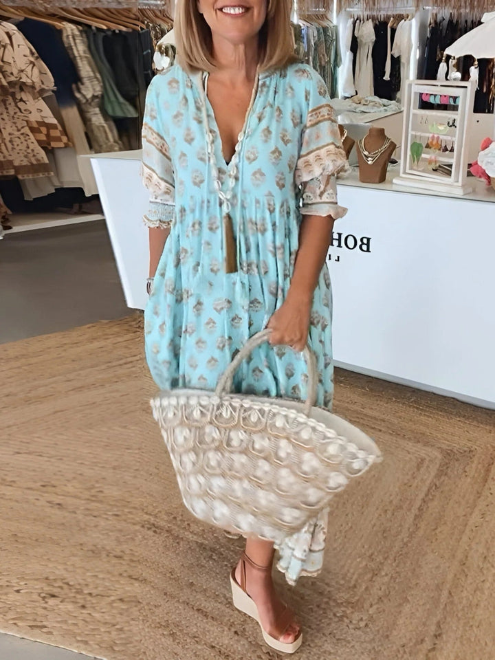 Boho Summer Maxi Dress with V-neck