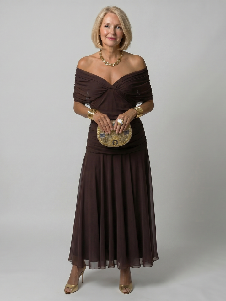 Hannah | Off Shoulder Flow Midi Dress