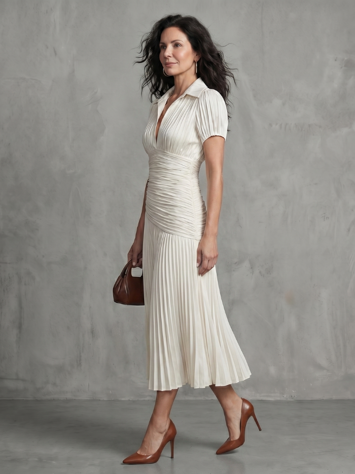Kaitlyn | Pleated Waistline Stripe Midi Dress
