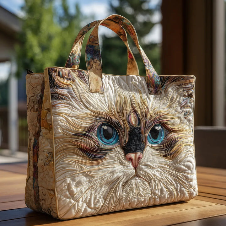 Artisanal Bag | White Cat with Blue Eyes