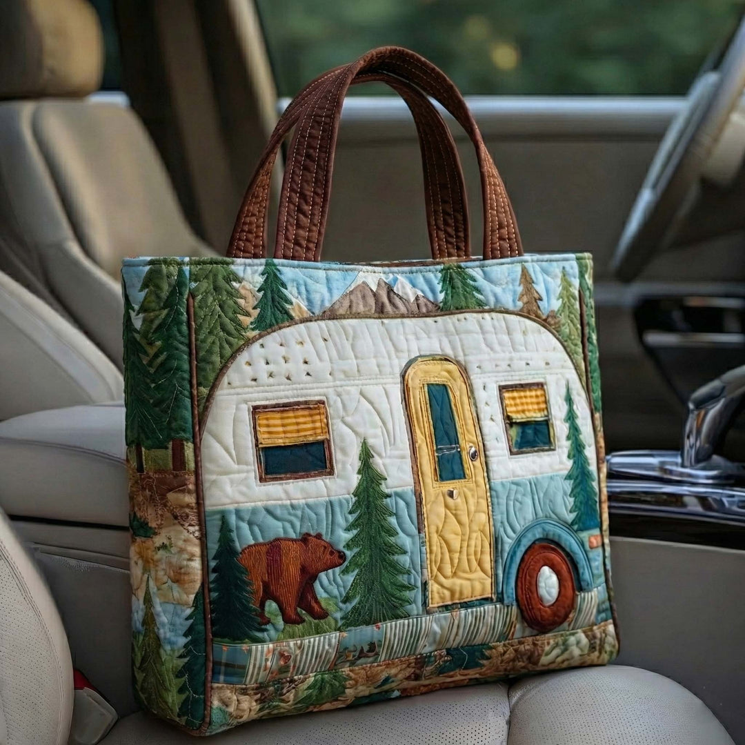 Vintage Camper Bear | Quilted Tote Bag