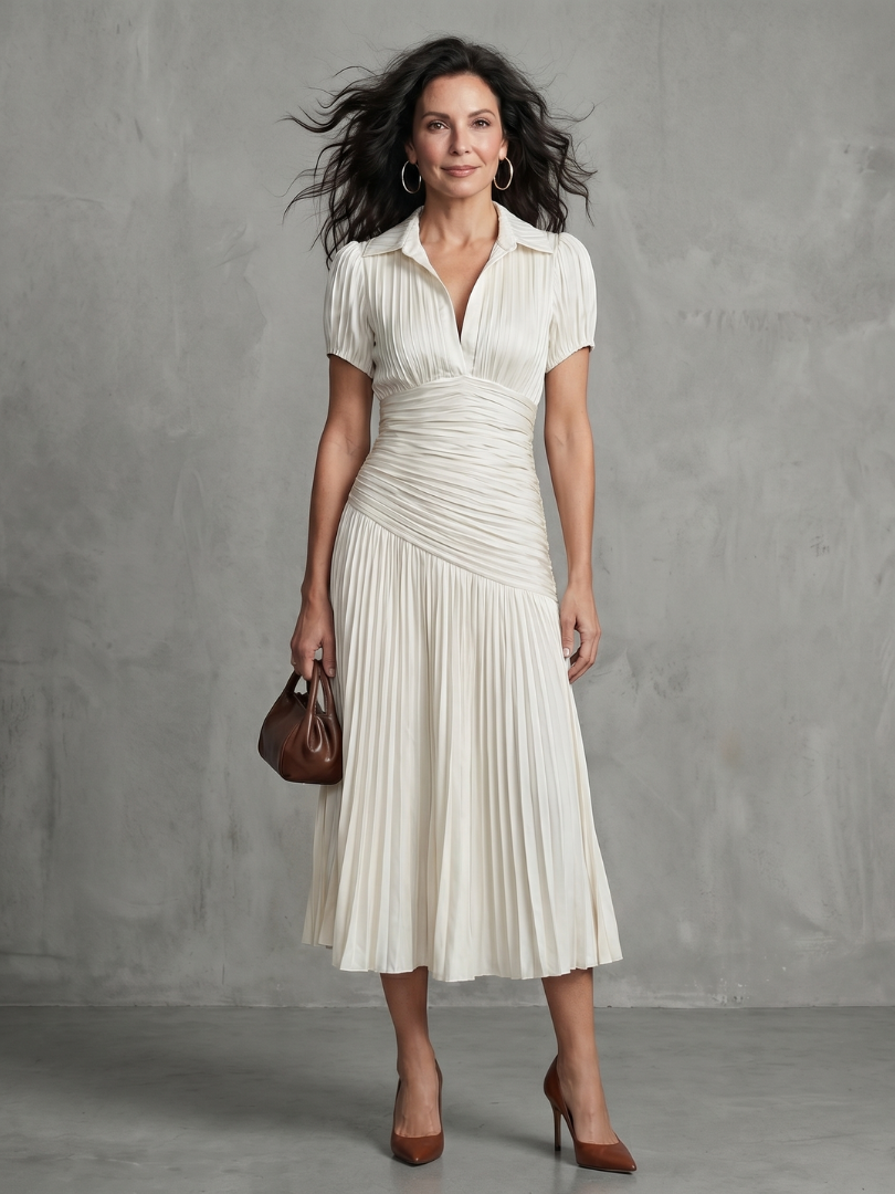 Kaitlyn | Pleated Waistline Stripe Midi Dress
