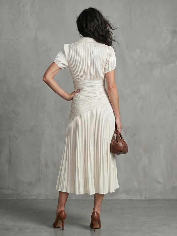 Erin | Pleated Waistline Stripe Midi Dress