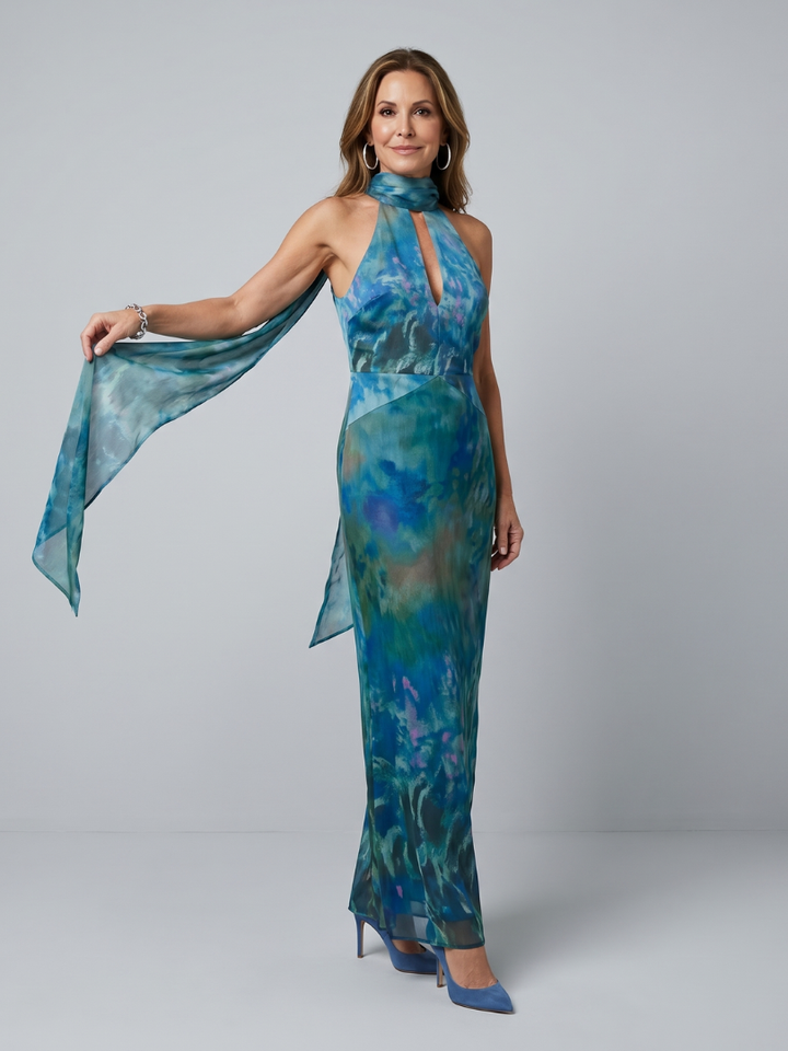 Megan | Keyhole Halter Sleeveless Maxi Dress