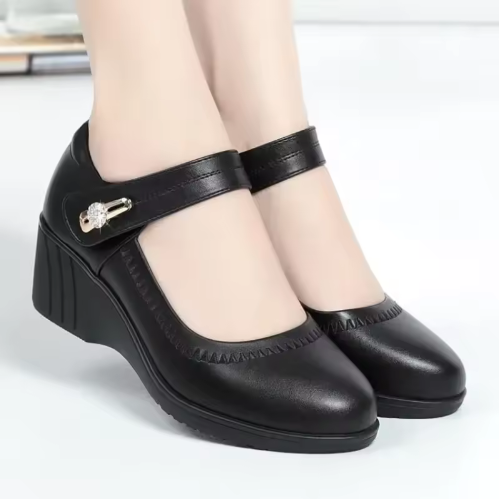 Marie - Ankle Strap Pumps with Wedge Heel