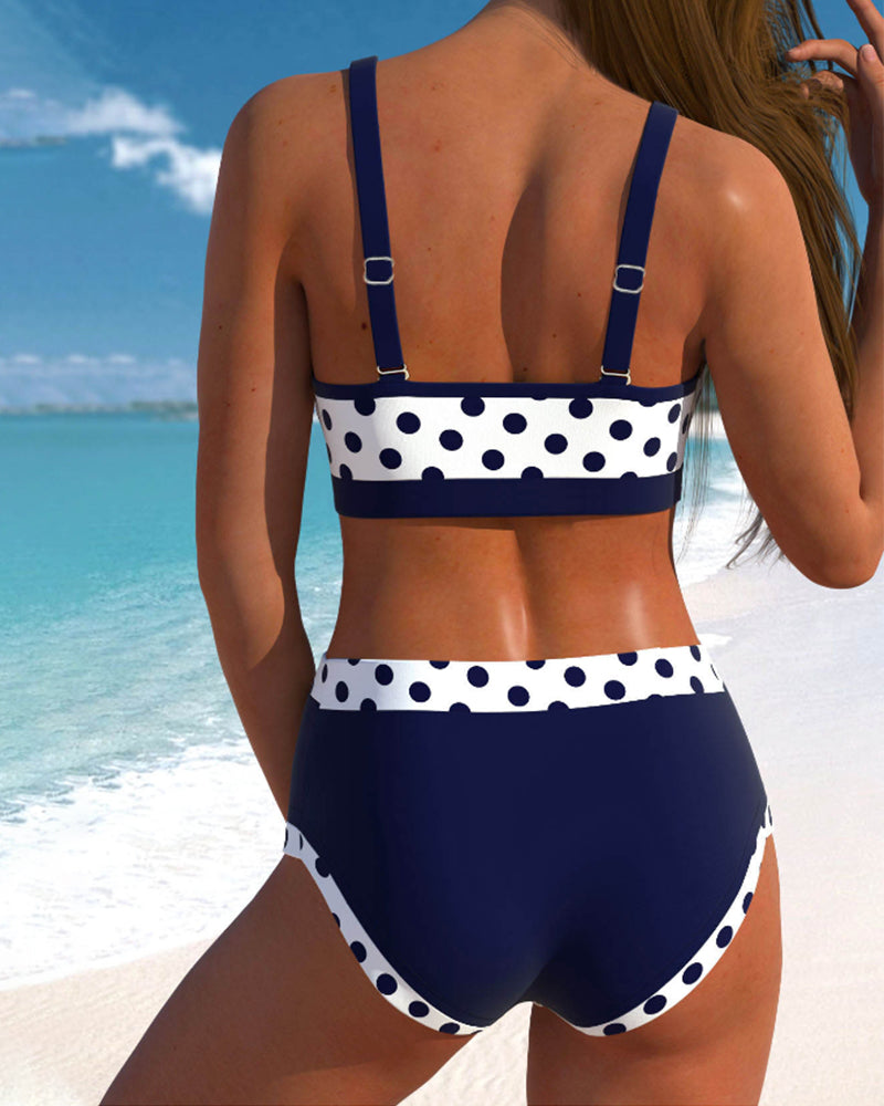Liesbeth | High Waist Polka Dot Bikini with Patchwork Design
