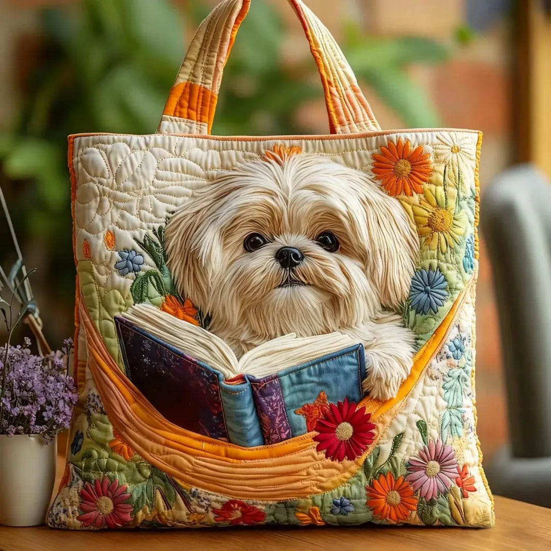 Artisanal Bag | Shih Tzu with Books and Flowers