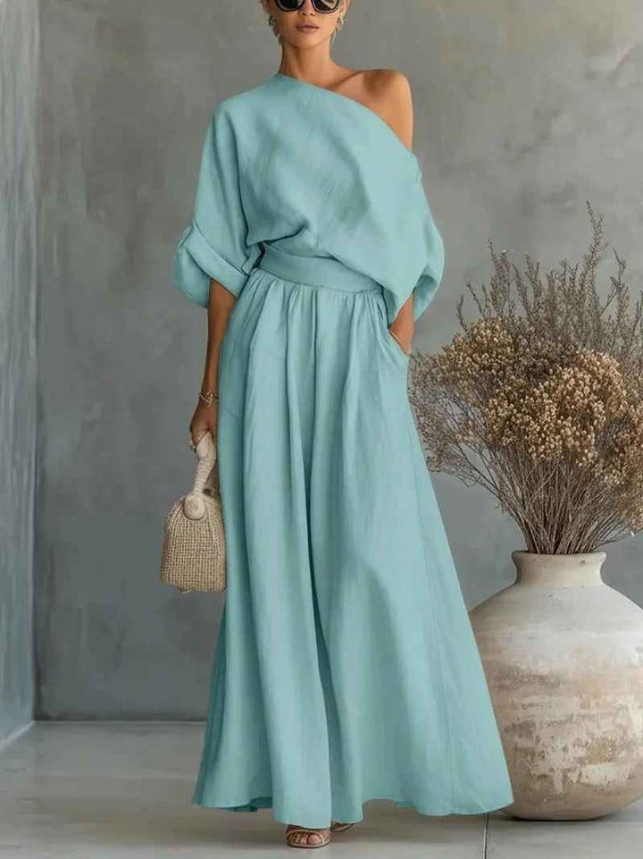 Allison | Soft Off-Shoulder Top and Fitted Pants Set