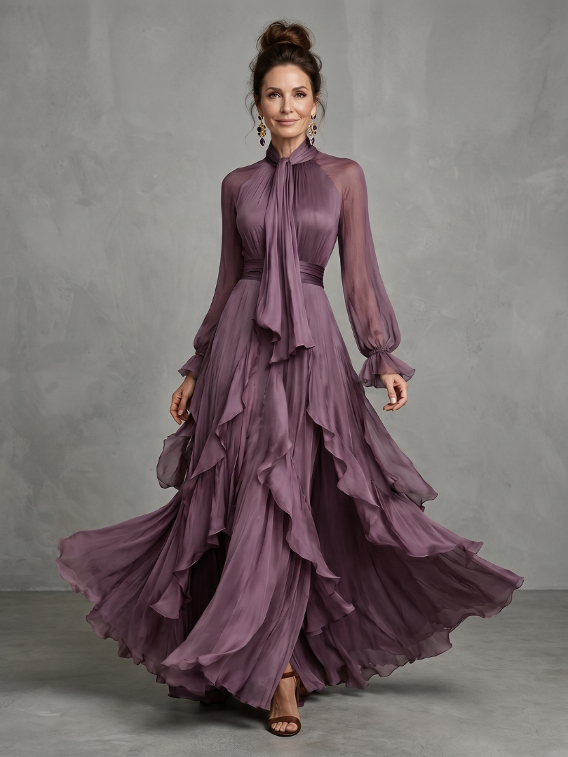Allison | Tie Neck Ruffle Tiered Maxi Dress