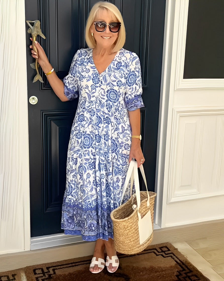 Riley | Elegant V-Neck Floral Maxi Dress