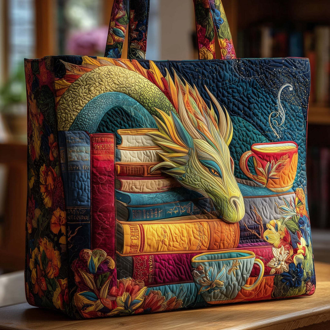 Dragon Books Coffee Art | Quilted Tote Bag