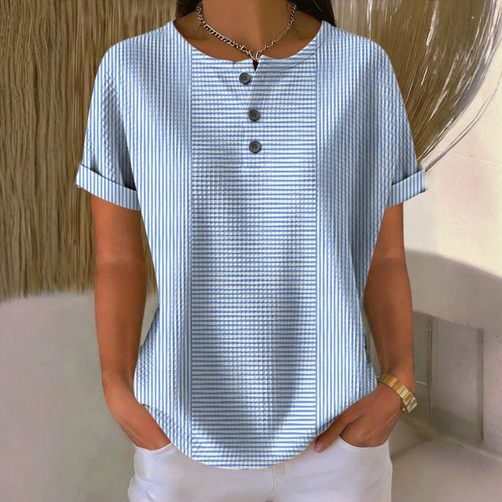 Tiffany | Striped Button Detail Top