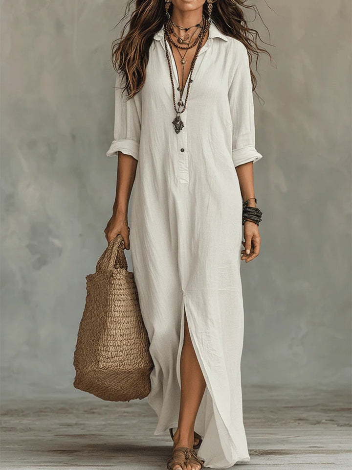 Paisley | Relaxed Button-Front V-Neck Maxi Dress