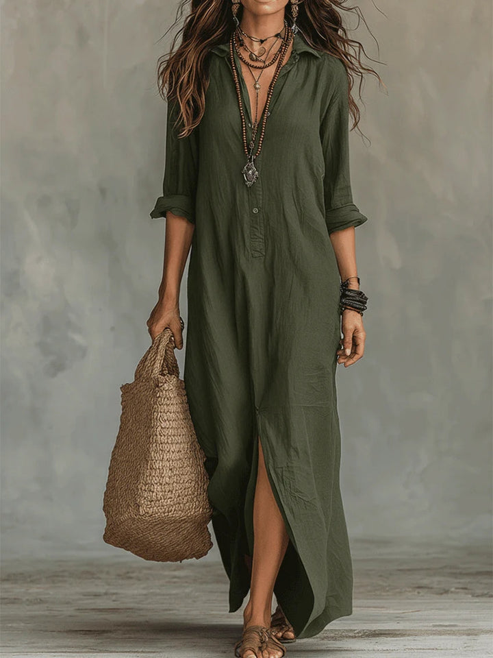 Paisley | Relaxed Button-Front V-Neck Maxi Dress