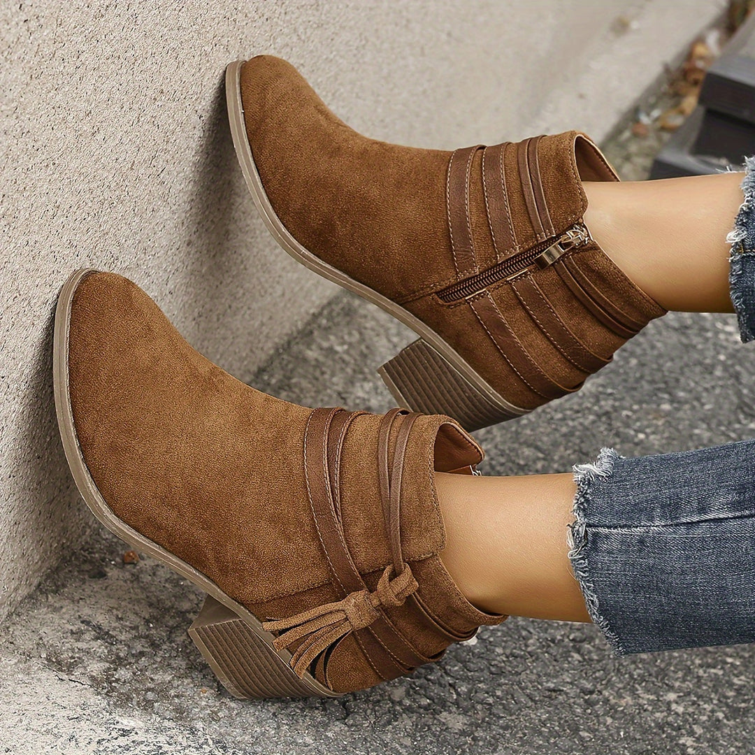 Christelle - Decorative Tassel & Side Zipper Ankle Boots