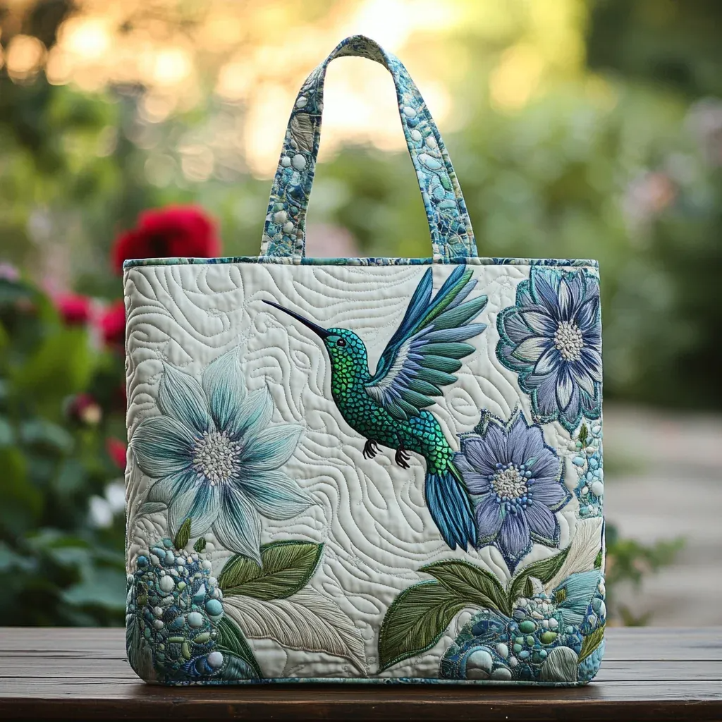 Hummingbird Floral | Quilted Tote Bag