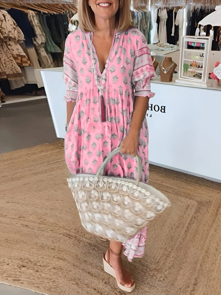 Boho Summer Maxi Dress with V-neck