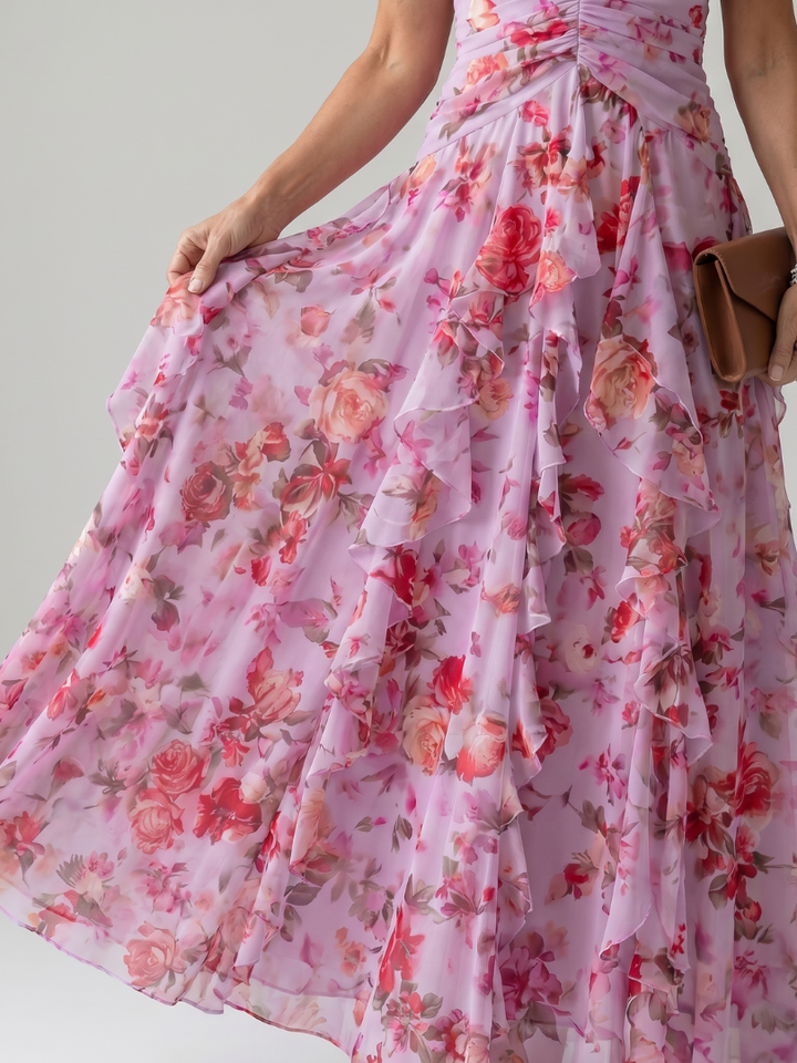 Tessa | Halter Neck Ruched Bodice Floral Maxi Dress