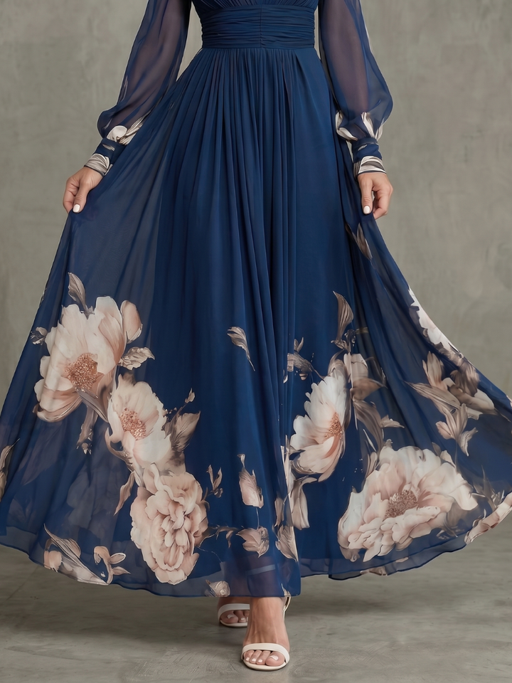 Audrey | Pleated Sheer Sleeves Maxi Dress