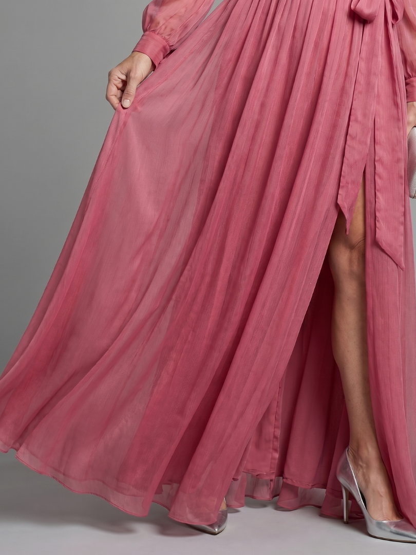 Elena | Long Sleeve Wrap Sheer Flowing Maxi Dress