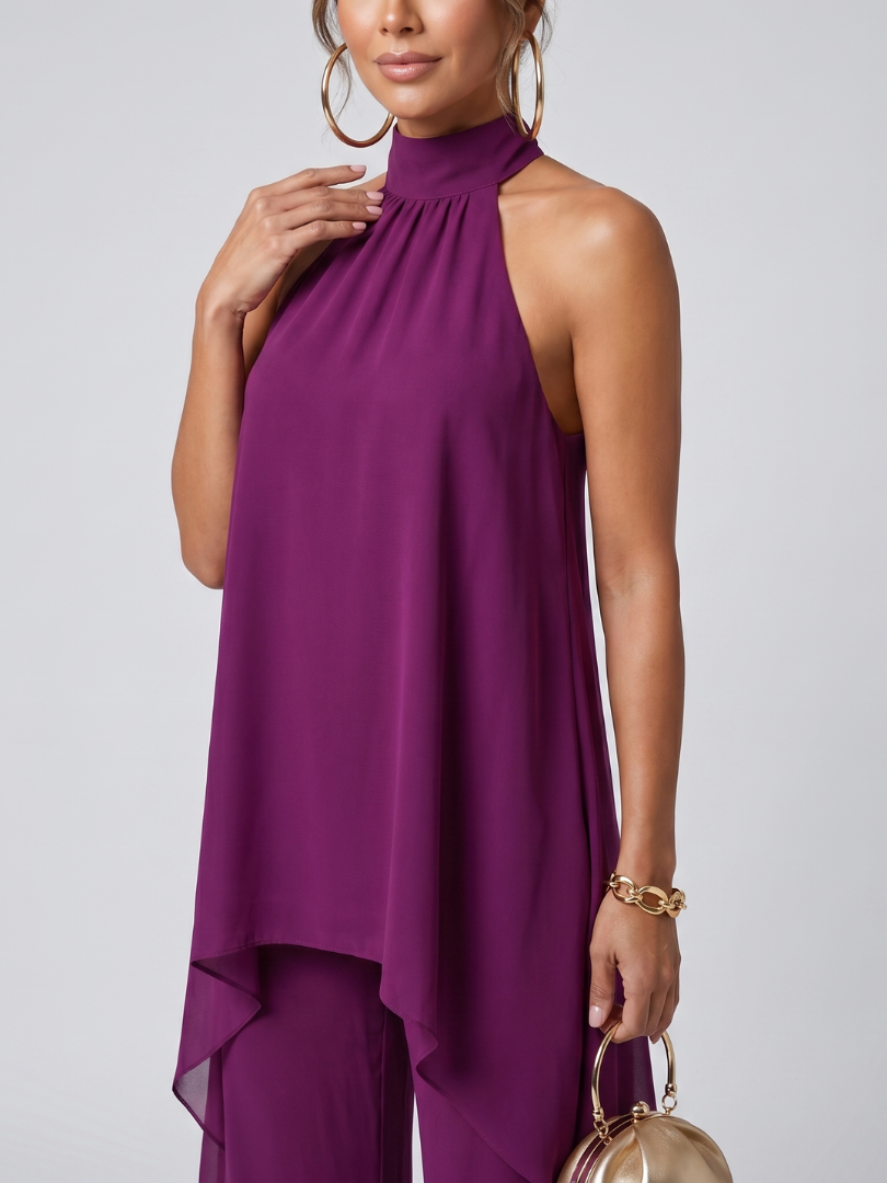 Isabelle | Asymmetric Tunic Top Wide Leg Pants Set