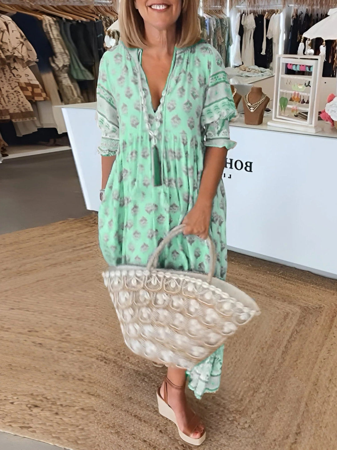 Boho Summer Maxi Dress with V-neck
