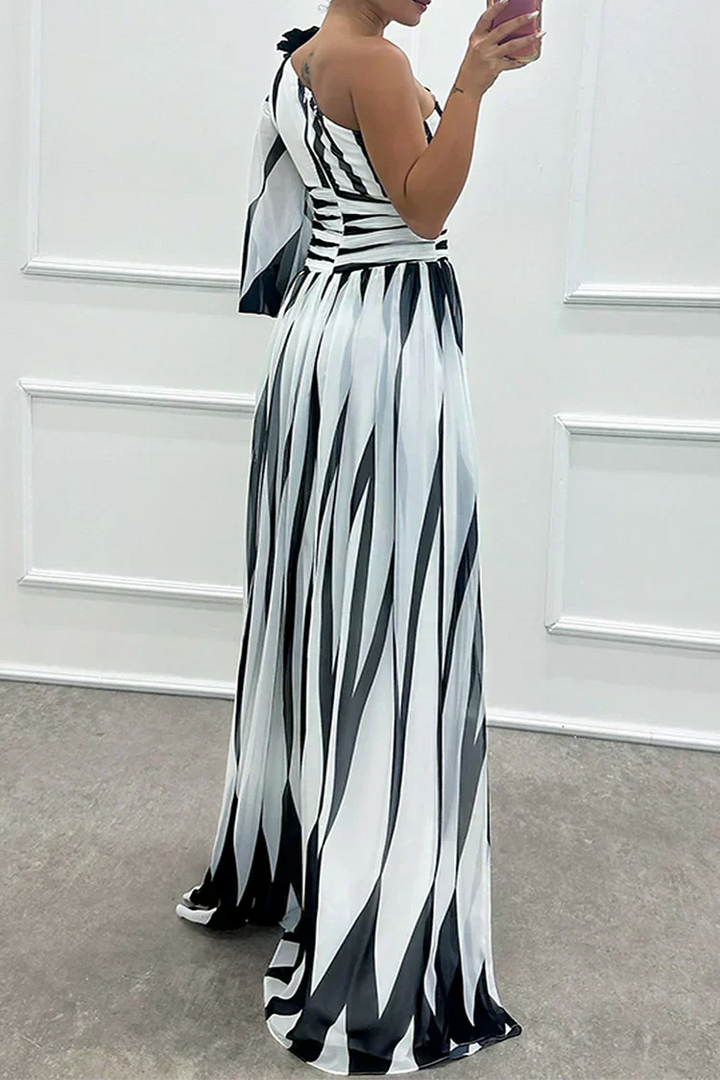 Hazel | Elegant Striped Maxi Dress with One Shoulder