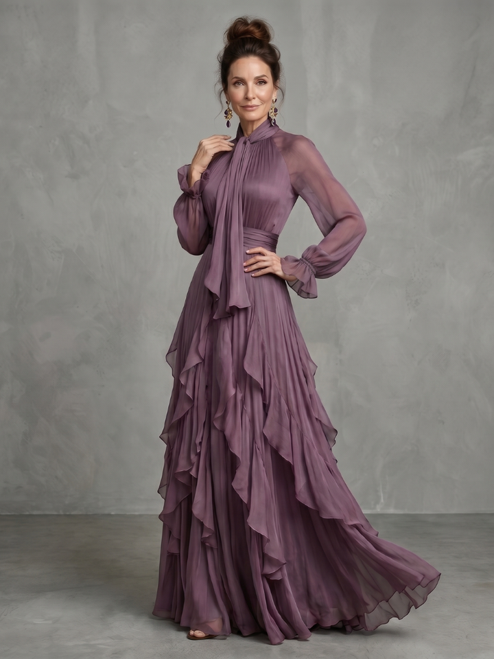 Allison | Tie Neck Ruffle Tiered Maxi Dress