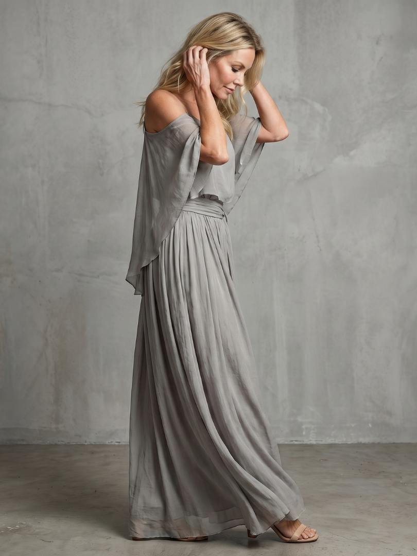 Rebecca | Layered Drape Cold Shoulder Top Wide Leg Set