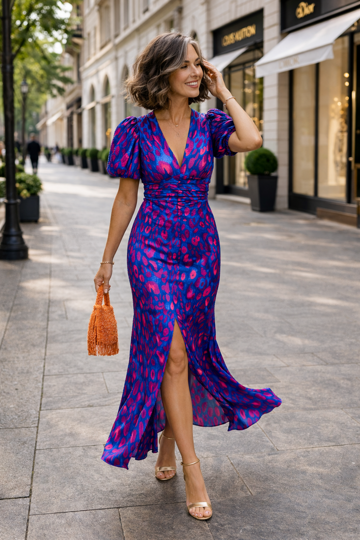 Laura | City Midi Dress with Pleated Sleeves