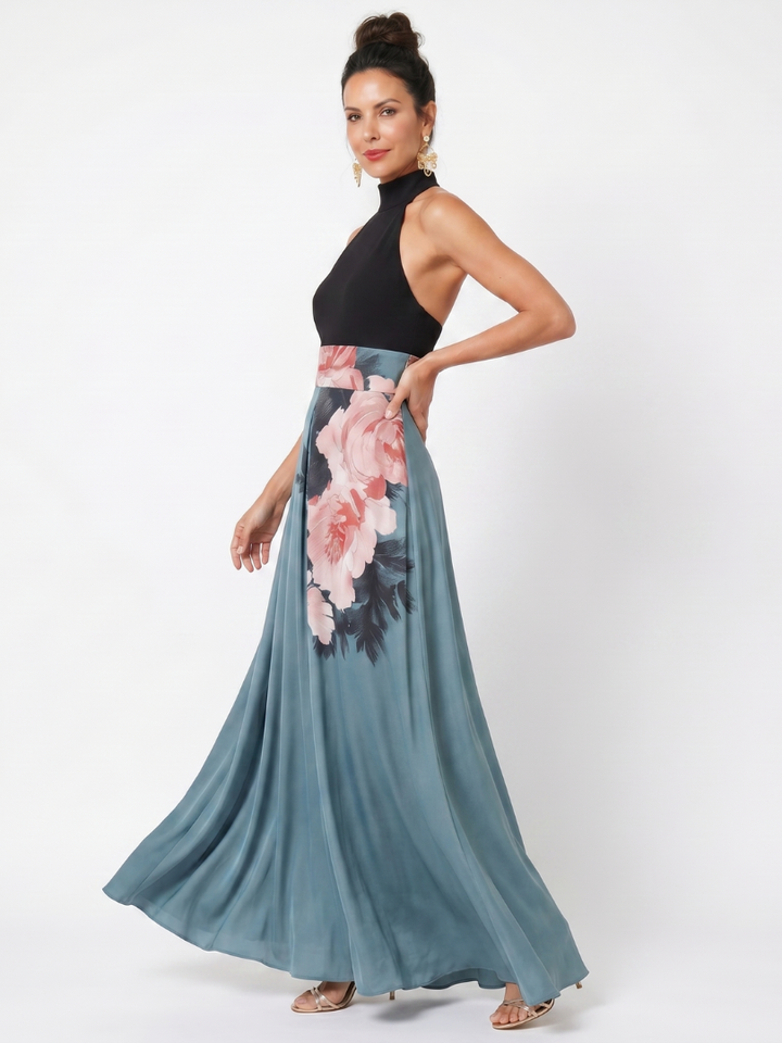 Hailey | Halter Bodice Floral Skirt Maxi Dress
