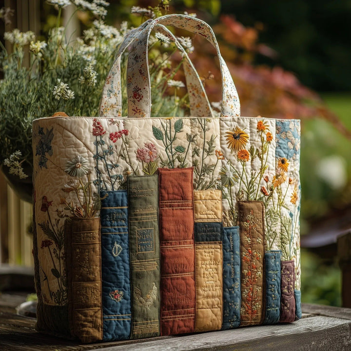 Flower Bookish | Quilted Tote Bag