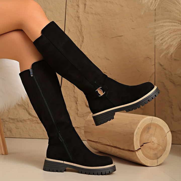 Tammy - Low Block Heel Velvet Boots