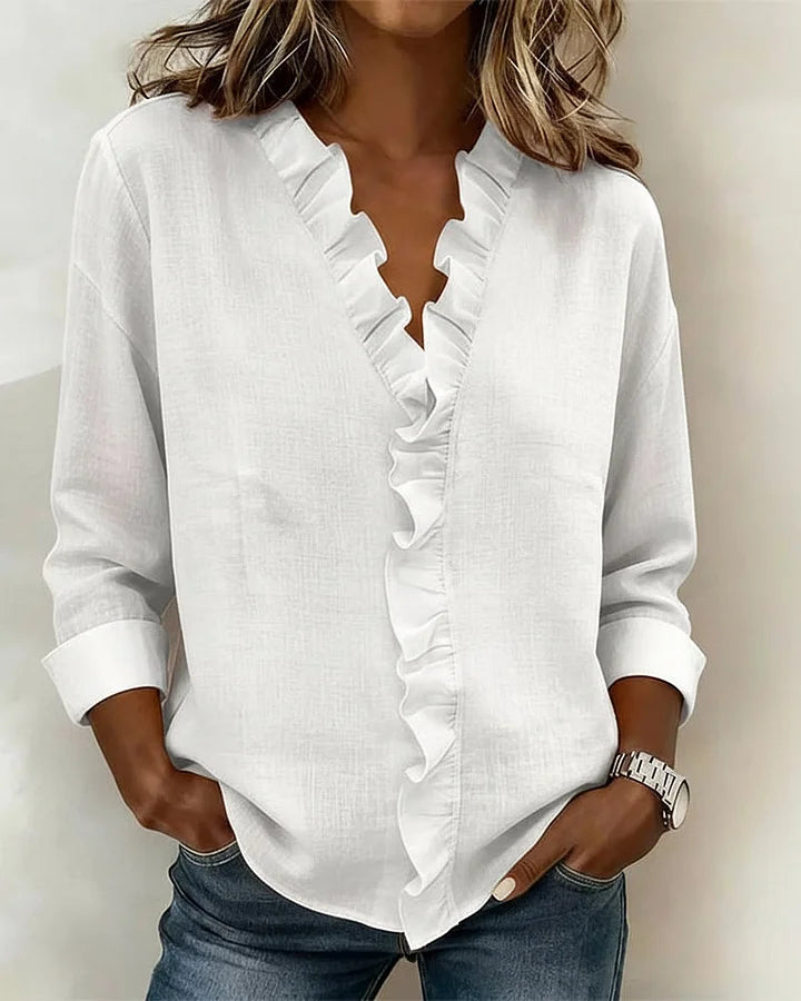 Aletta | Elegant and Flattering Ruffled Blouse with V-Neck