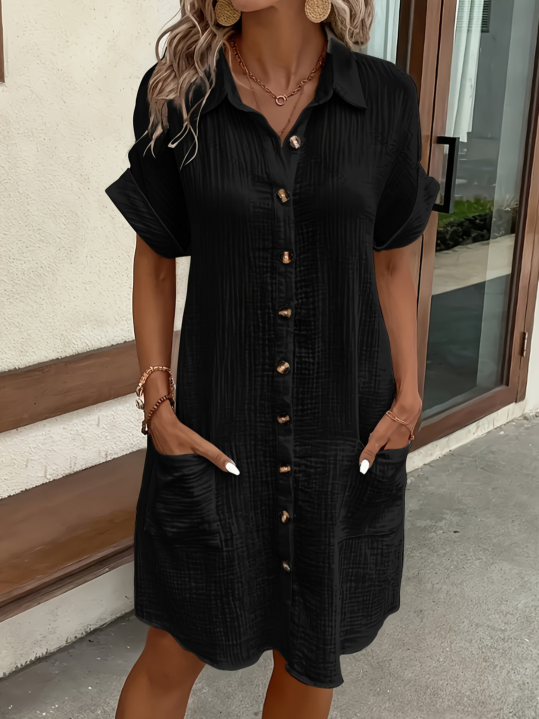 Amara | Elegant Solid Shirt Dress